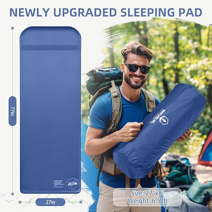 Memory Sleeping Pad 3.1 Ultra-Thick Foam Sleeping Mats for Camping Easy Inflate&ampDeflate9.5 R-Value Insulated Camping Mattress Pad with Pillow for Car Travel Tent