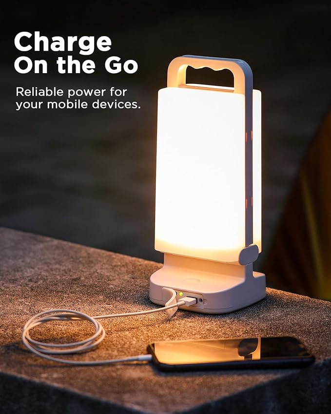 Solar Camping Lantern 6000mAh 2 Pack USB Rechargeable Camping Light &amp Power Supply Dimmable LED Night Lamp with Up to 80Hrs Runtime Survival Gear for Emergency Hurricane Hiking &amp Outdoor