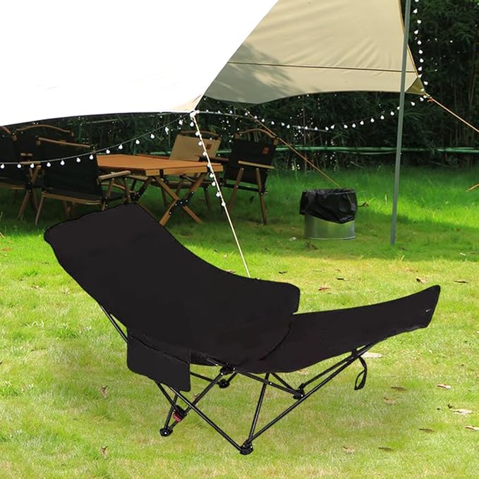 Folding Lounge Chair Recliner with Carry Bag 3 Gear Adjustable Angle Lounger Reclining Chair for Park Pool Picnic Lawn Black