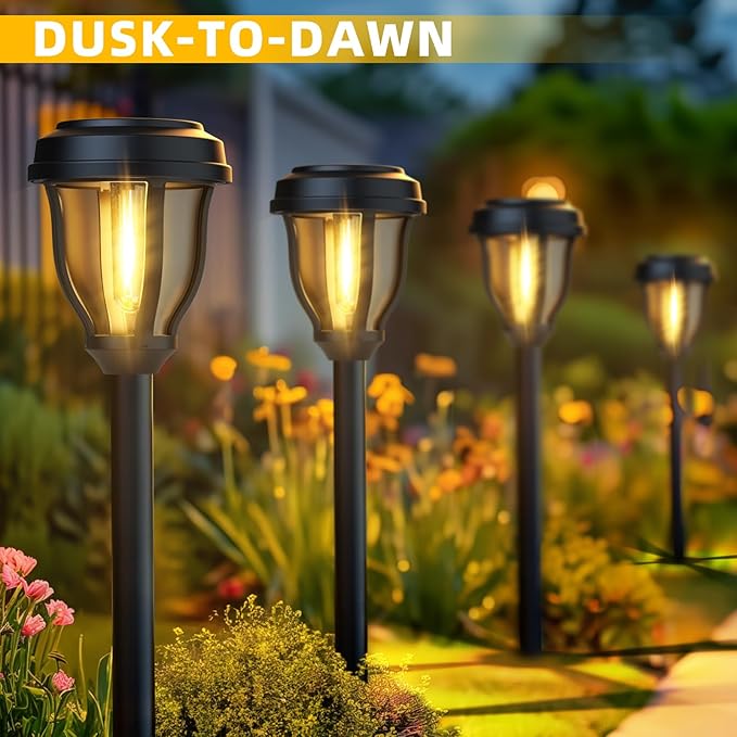 DERAYSION 12 Pack Solar Lights Outdoor Solar Pathway Lights Auto On/Off Waterproof Garden Landscape Lighting for Path Yard Walkway Driveway Decor