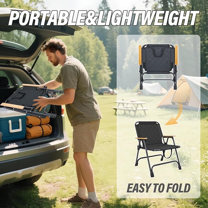 BDL Folding Beach Backpack Chair Outdoor Folding Portable Camping Chair with Armrest for Patio Garden Yard Beach Supports 300 lbs 2 Pack (Black Classic)