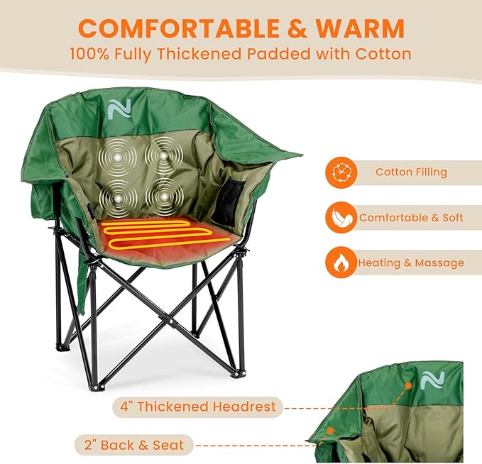 NAIZEA Heated Massage Camping ChairsHeated Outdoor Chair w/3 Heating Mode Oversized Heated Chair for Adults Heavy Duty Folding Camping Chairs for CampFishing Sports EventsNOT Included Battery
