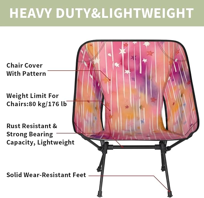 Honeybaby Folding Camping Chair Watercolor Star Rainbow Camping Chairs Lightweight Portable Chair Outdoor Foldable Chairs for Camping Travel Picnic Beach Hiking