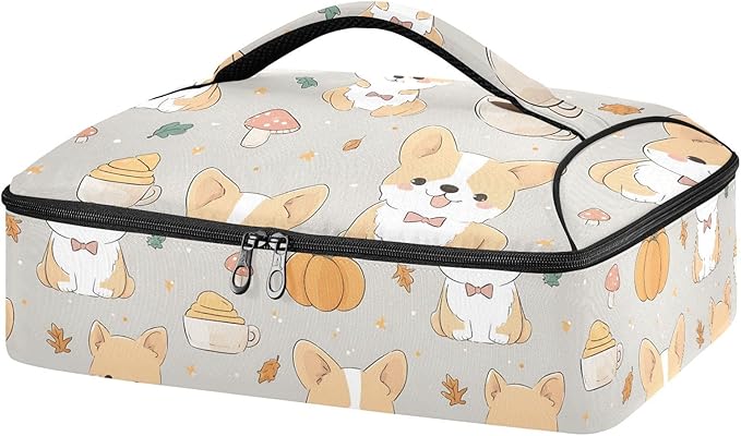 Casserole Carrier Cute Cartoon DogInsulated Casserole Carrier for Hot or Cold Food Thermal Lunch Tote for Potluck Parties Picnic Beach Fits 9 x 13 Inches Baking Dish