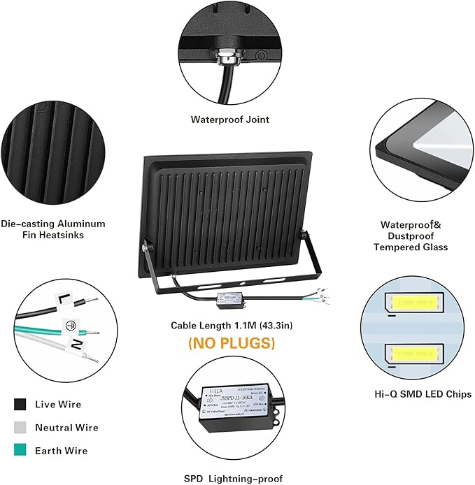 200W LED Flood Light Outdoor 20000lm Super Bright Security Light 1060W Equivalent 3000K Warm White IP66 Waterproof Outside Floodlights LED Arena Light for Garage Garden Yard