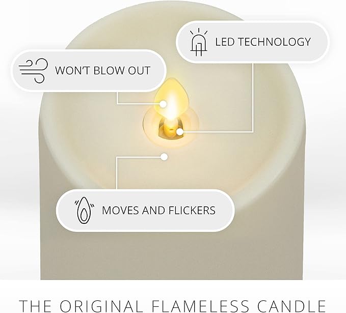 Luminara Outdoor Flameless LED Ivory Candle Melted Edge 3.75 x 9 Real Moving Flame Battery Operated Timer Plastic Weather-Resistant