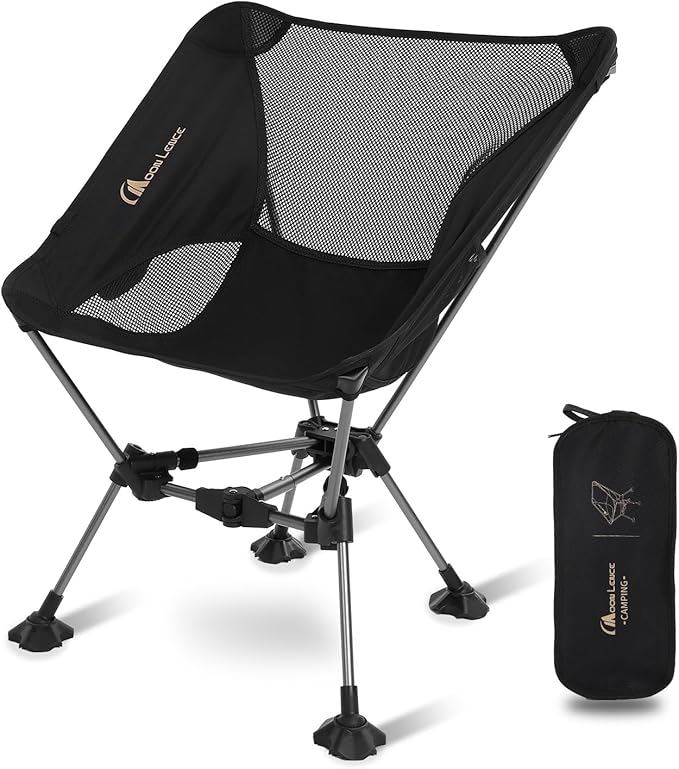 MOON LENCE Portable Camping ChairLightweight Backpacking Hiking ChairsCompactFoldablewith Anti-Sinking Large Feet for Beach330 lbs Capacity (Black Plus)