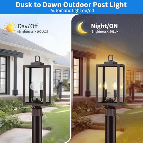 18'' Dusk to Dawn Outdoor Post Light Lamp Post Light Fixture Waterproof Modern Outside Post Lantern Column Lights Exterior Pole Lighting Pillar Lantern Brown 1 Pack (Not Include Mounting Base)