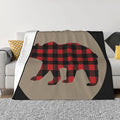 80X60 Red Black Buffalo Plaid Bear Lightweight Flannel Blanket - Soft and Breathable Polyester Suitable for Travel Camping and Home Decoration