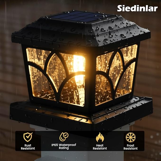 SIEDiNLAR Solar Post Cap Lights Outdoor 4 Modes 40 LEDs Aluminum Glass Fence Post Light for 4x4 5x5 6x6 Vinyl Wooden Posts Patio Deck Decor Warm White &amp Cool White Dynamic Lighting Black (4 Pack)