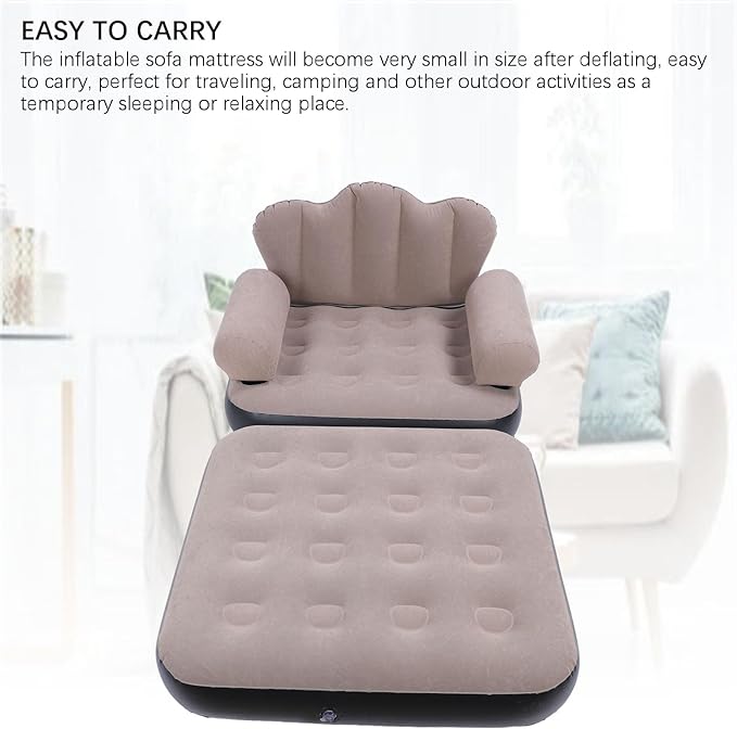 Inflatable Sofa Bed 2 in 1 Convertible Sofa to Lounger Blow Up Couch Mattress Portable Foldable Camping Couch Air Sofa Bed for Home Travel Camping