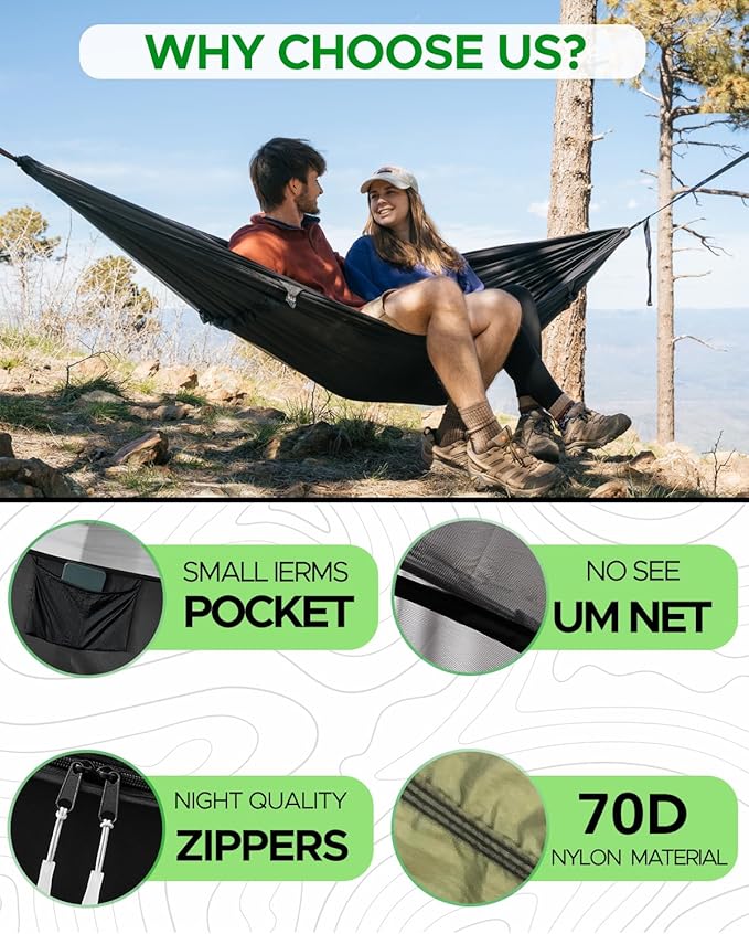 Sunyear Camping Hammock with Net - Double&ampSingle Hammock with House-Like Net- Easy Setup &amp Pack Lightweight &amp Portable Perfect for Hiking Backpacking Outdoor Sleeping