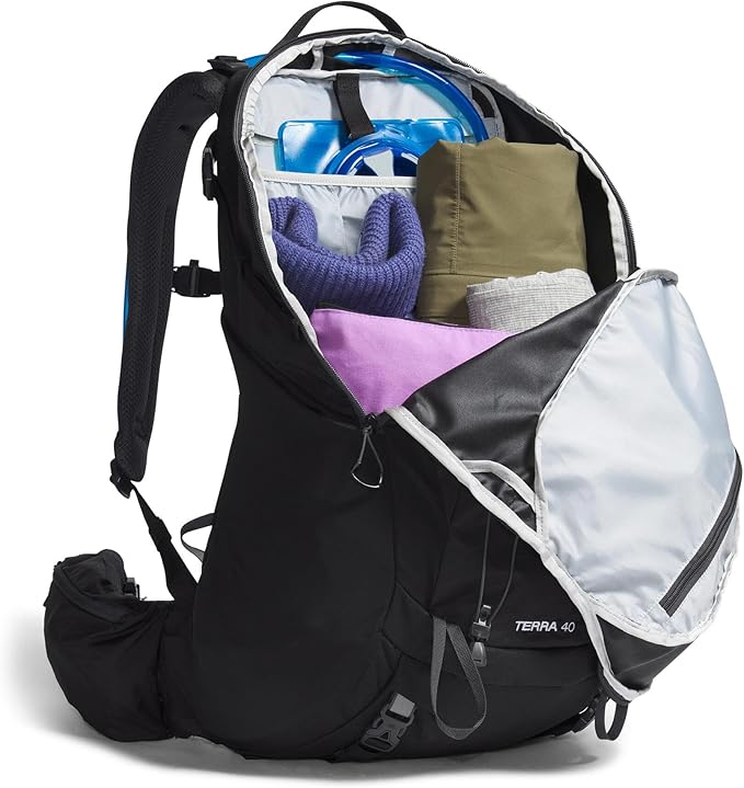 The North Face Terra 40 Backpack - Unisex Hiking Pack Padded Hipbelt Pole &amp Ice Axe Attachments Hydration Sleeve TNF Black/Asphalt Grey-NPF Small/Medium