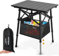 Folding Camping Table - Small Outdoor Table with Storage Bag - Adjustable Height 14.2'' &amp 18.9'' Portable Lightweight Aluminum Foldable Side Table for Picnic BBQ Beach &amp Tailgating (Small)