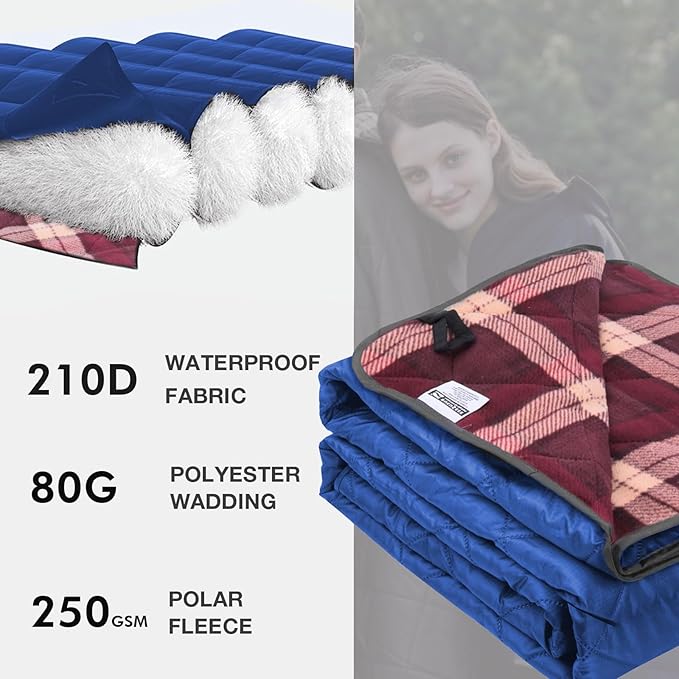 DUKUSEEK Hooded Outdoor Blanket Waterproof Camping Blanket Quilted Thick Fleece Warm Windproof Sand Proof Portable and Wear-Resistant Perfect for Stadium Picnic Camping