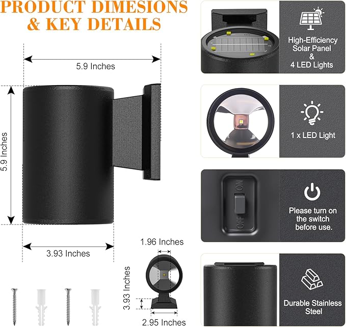 Solar Wall Lights Outdoor 2 Pack Up and Down Lighting Solar Wall Sconce Dusk to Dawn Warm White LED IP65 Waterproof Exterior Decorative Lights for Porch Patio Fence Garage Garden