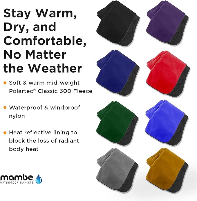Mambe Extreme Weather Outdoor Blanket - Royal Large - 100% Waterproof and Windproof Soft Warm Polarfleece with Durable Nylon Shell Use at Sporting Events Camping Picnics Emergency Blanket