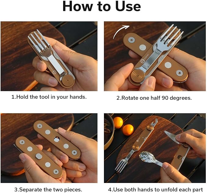 CIVIVI Partake 4-in-1 Camping Utensil Detachable Stainless Steel Folding Knife Fork Spoon &amp Bottle Opener Multi-Tool with Waxed Canvas Pouch for Travel Camping Hiking C24032C-2 Coyote Brown