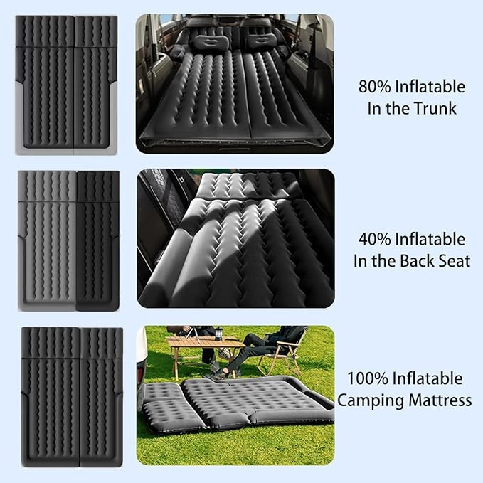 Car Air Mattress for Honda Element 2003-2011 Trunk Rear Seat Inflatable Thickened Flocking Travel Camping Bed Air Pump 2 PillowsDark Green
