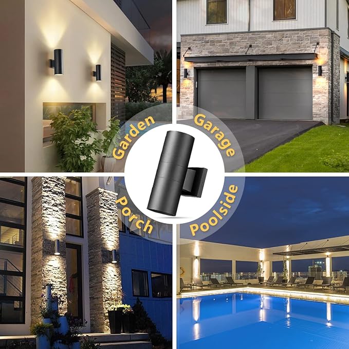wowlite Outdoor Wall Light Exterior Lighting Matte Black Waterproof Wall Mount Cylinder Design Up Down Light Fixture for Porch Backyard and Patio 1 Pack