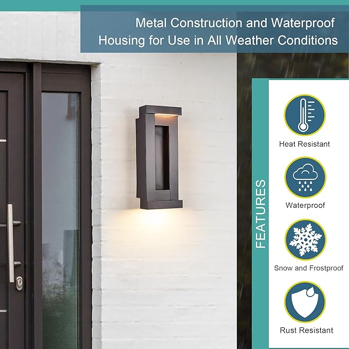 Modern Outdoor LED Wall Lights 15 H Outside Art Wall Sconce Bronze Wall Mount Fixture with Integrated LED 24W 2200LM 3000K IP65 Waterproof Exterior Lamp for House Porch Garage