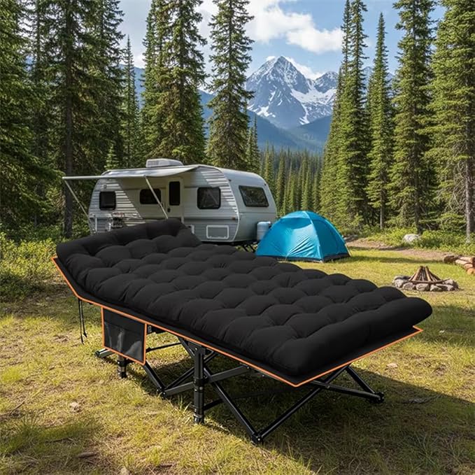 60/75-inch Options Available Mattress Optional Folding Camping Bed Portable Folding Guest Bed Weight Capacity 566/766 Lbs Adult Outdoor Travel (Black Thicken - 766 lbs)