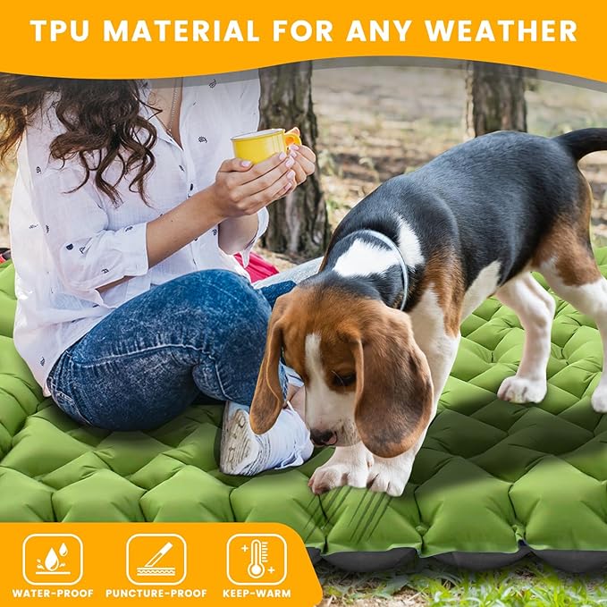 Ultralight Double Sleeping Pad for Camping 4 Thick Inflatable Camping Mat with Built-in Foot Pump &amp Pillow for Backpacking Hiking Travel Tent Car