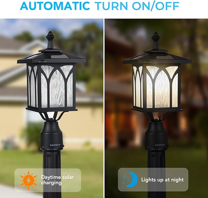 Kemeco ST4328Q-A Solar Post Light Outdoor Cast Aluminum Exterior LED Lamp Fixture for Garden Gate Yard Pole Pillar Driveway Pathway Deck