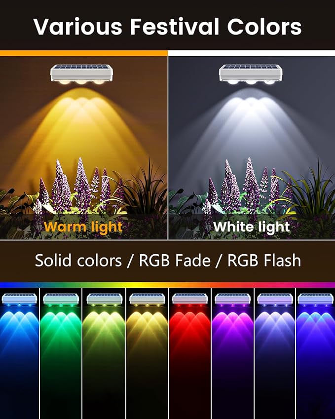 Solar Fence Lights Outdoor Waterproof Led 1300mAh16pack6 inch Solar Lights for Fence with Warm White &amp RGB 8 ColorsOutdoor Solar Lights for Patio Backyard Deck Railing (White)