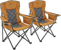 ARROWHEAD OUTDOOR 2-Pack Portable Folding Camping Quad Chair w/ 6-Can Cooler Cup &amp Wine Glass Holders Heavy-Duty Carrying Bag Padded Armrests Headrest &amp Seat Supports up to 550lbs