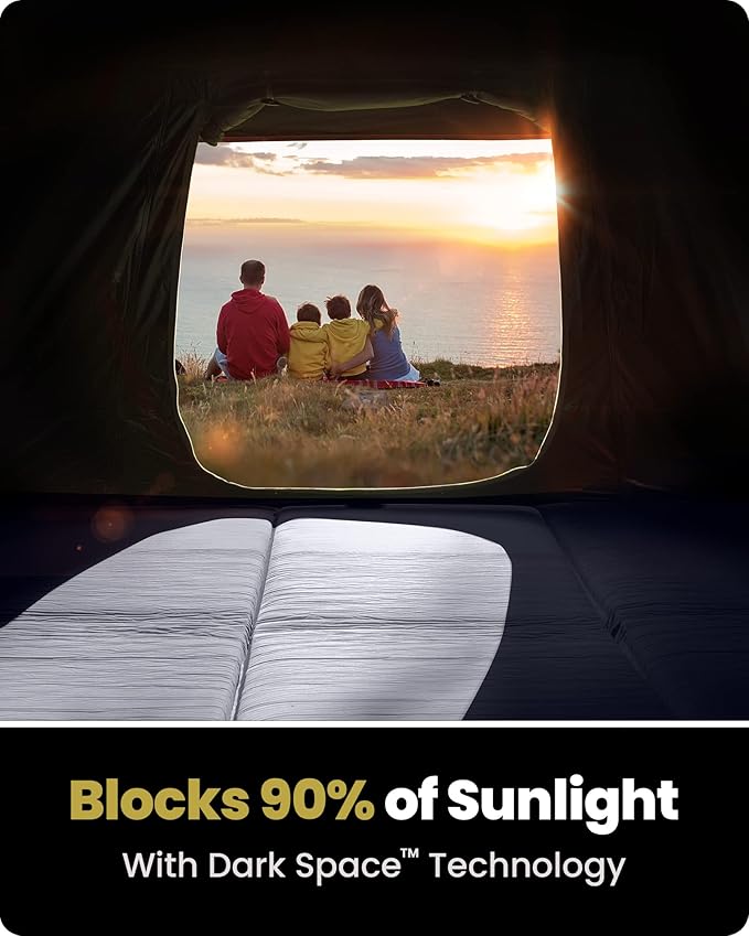 OutdoorMaster Updated Camping Tents 4/6 Person Camping Tent with Blackout Shelter Technology Easy Setup in 60 Seconds Weatherproof Pop Up Tent with Top Rainfly Instant Cabin Tent