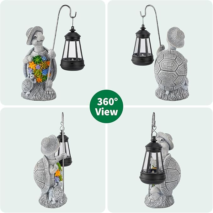 Solar Garden Outdoor Statue Turtle with Hanging LED Lantern —Outside Solar Turtle Decor for GardenHomeLawnYard Balcony Ornament- Unique Housewarming Gifts