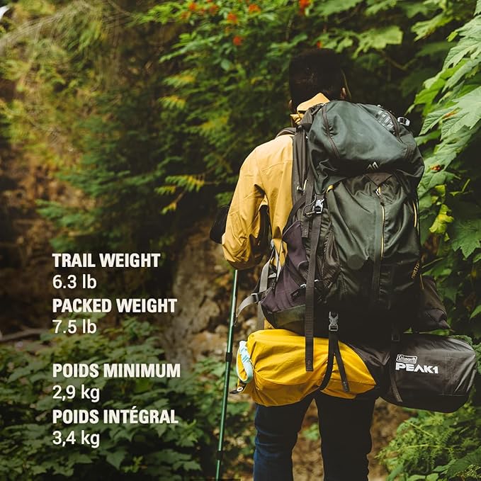 Coleman PEAK1 Premium Waterproof Backpacking Tent with Rainfly &amp Footprint Lightweight Camping Tent Withstands Winds up to 45 MPH 1/2/3/4/6 Person Sizes