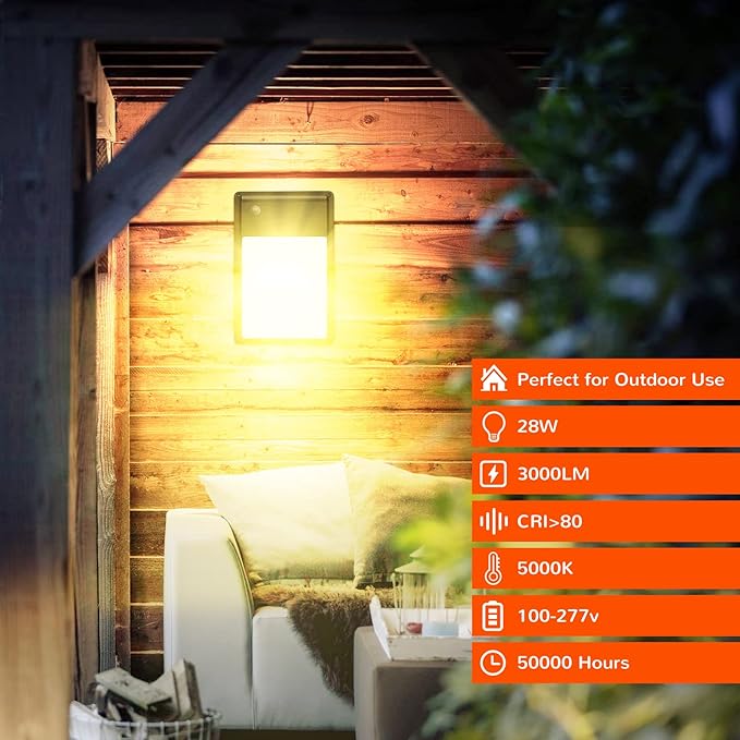 JJC LED Wall Pack Light with Photocell28W(150-250W Replacement)3000LM 3000K-Warm White Dusk to Dawn LED Outdoor Lighting100-277V Outdoor Security Lights