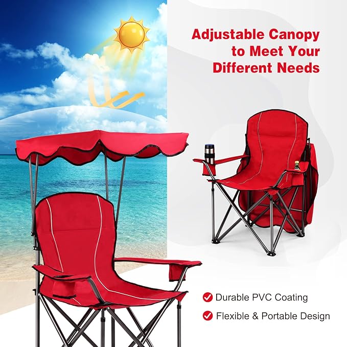 S AFSTAR Safstar Folding Camping Chair with Canopy Portable Lawn Beach Canopy Chair with Cup Holder &amp Carry Bag Load Bearing Up to 265LBS Folding Chair for Outside Outdoor Travel Hiking Fishing