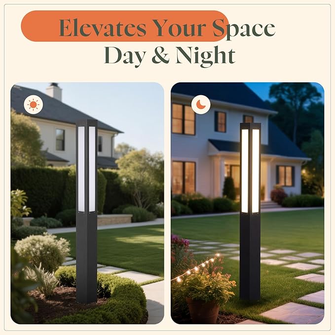 71 Tall Pathway Lights Landscape Bollard Lights Outdoor Modern Path Light Waterproof Aluminum Driveway Light High Voltage Wired 15W LED Lighting Walkway Lamp for Lawn Patio Yard Garden