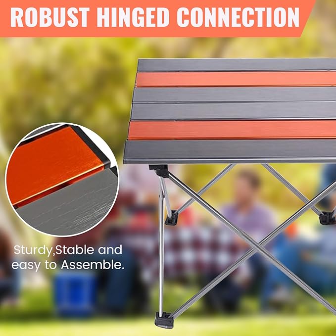 Portable Camping Folding Table Outdoor Lightweight Camping Aluminum Table for Picnic Camp Boat Travel Party Dining Camp Tables(Orange+Sliver) (Large-27 Dx18 Wx16 H(68.5×46.5×40.5 cm))