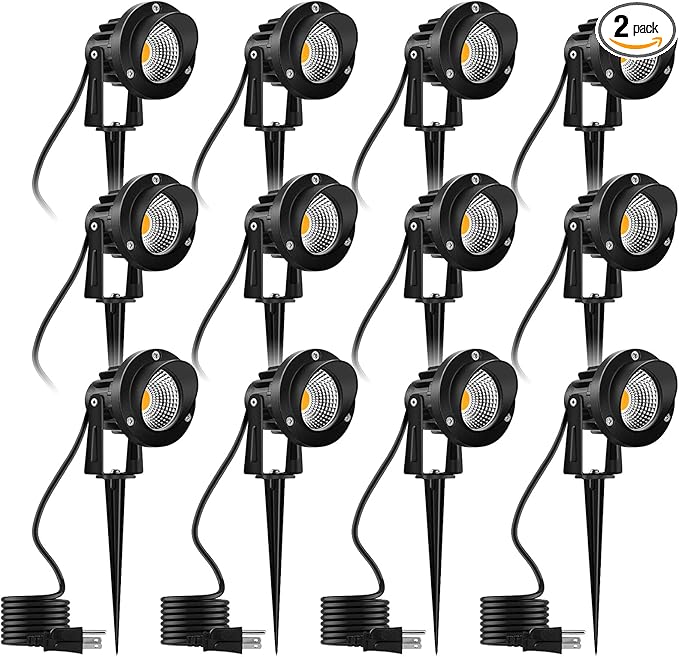 Romwish LED Landscape Spotlights 10W Outdoor Spotlights for Yard 3000K Warm White 120V AC Spot Light with Ground Spike Waterproof Landscape Lighting for House Garden Lawn Decorative (12Pack/10W)