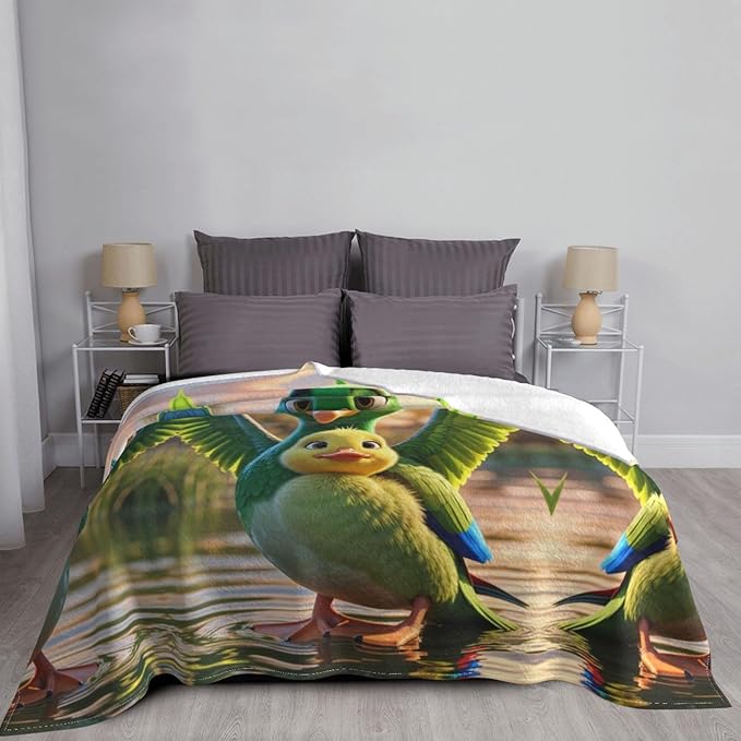 a Green Parrot 50x40 Printed Soft Fleece Blanket for Sofa Bed and Camping - Cozy Blanket for Travel Picnics Nighttime Use