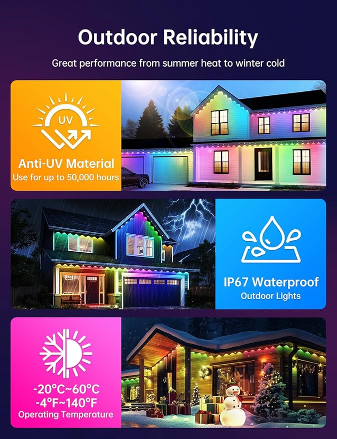 Permanent Outdoor Lights Pro 200ft with 100 LED Smart IC+RGBCW Christmas Halloween Eaves Lights for House Daily and Holiday Decor IP67 Waterproof with APP &amp Remote Control