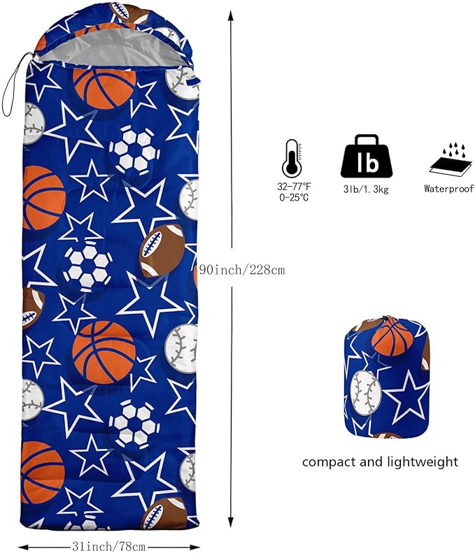 Kids Sleeping Bag for Boys GirlsCute Puppy Print-Lightweight Warm Portable Outdoor Indoor-Waterproof Cold Weather Resistant Sleeping Bag for Camping Hiking