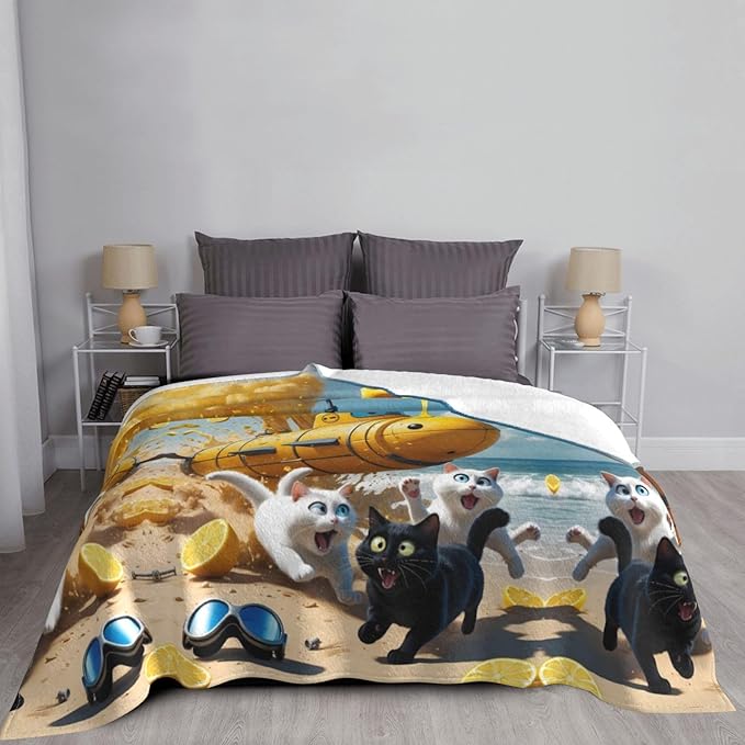 Lemon Submarine 60x50 Printed Soft Fleece Blanket for Sofa Bed and Camping - Cozy Blanket for Travel Picnics Nighttime Use