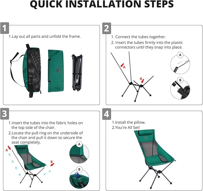 CAMEL CROWN High Back Camping Chair with Pillow Design Folding Compact Backpacking Chair Stable Portable Chair for Outdoor Camp Travel Beach Picnic Festival Hiking