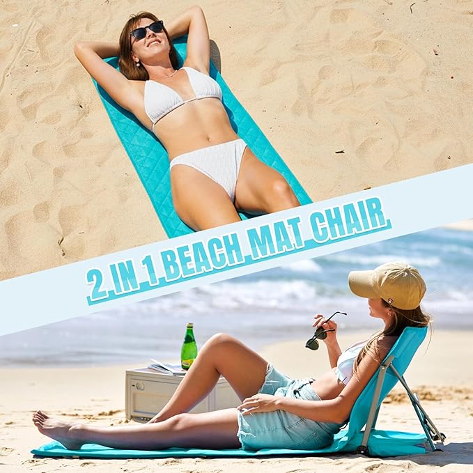 #WEJOY Beach Lounge Chair Collapse Folding Lightweight Mat Portable Ground Beach Chairs with Padded Seat &amp Stepless Adjustable Backrest for Beach Sand Outdoor