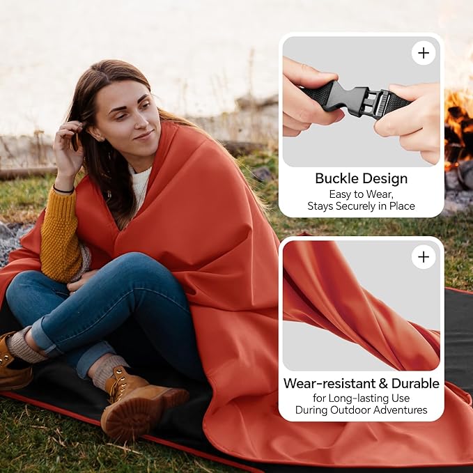 BEDELITE Large Waterproof Camping Blanket Lightweight Packable Blanket for Car Foldable Fleece Stadium Blanket for Outdoor Sports Windproof Wearable Machine Washable 55 x 80Red