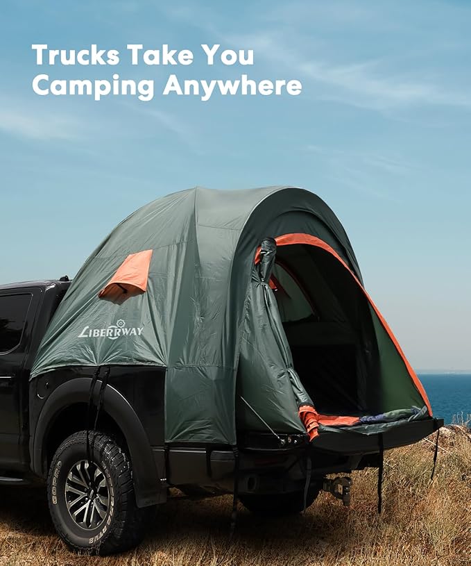LIBERRWAY Truck Bed Tent for 2 Person 6.4-6.7 FT Pickup Truck Tent with Waterproof Rainfly Oxford for Camping Travel Outdoor Chevy Silverado 1500 Dodge Ram 2500 Ford F-250 GMC Sierra 1500