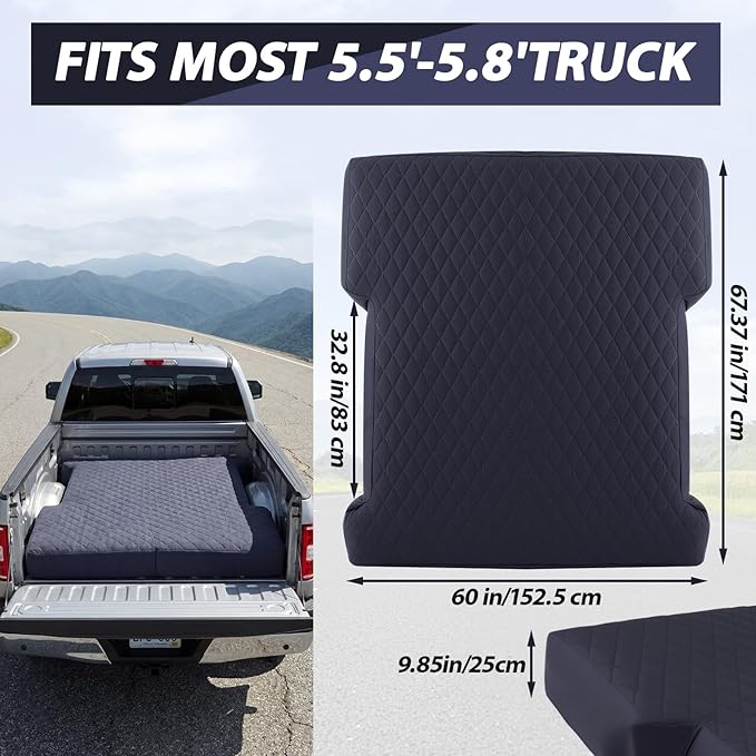 Truck Bed Air Mattress Sheet for 5.5 to 5.8 ft Pickup Trucks Waterproof Cover Protector for Short Truck Air Mattress Soft Flocked Tpu Surface Camping Trucks Bed Bedding for Outdoor Overlanding Travel