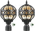 2 Pack Dusk to Dawn Outdoor Globe Post Light Fixtures 13.4 Black Anti-Rust Aluminum Lamp Post Lighting for Patio Garden Driveway Hardwired Post Top Lantern Pillar Light Fits Standard 3 Post