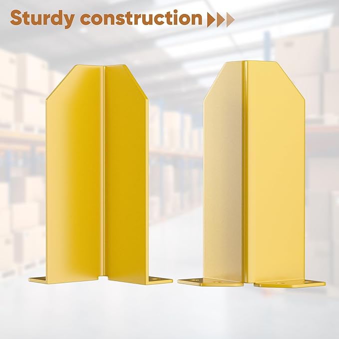 Nisorpa Pallet Rack Post Protectors 12 Pallet Racking Guards with Hardware L Shape Safety Yellow Pallet Edge Protectors Set of 2