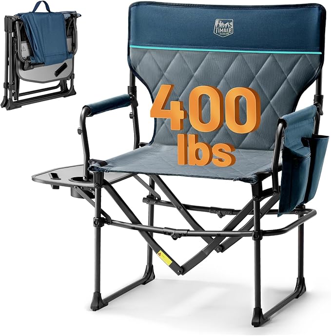 TIMBER RIDGE Aluminum Camping Directors Chair with Side Table Pocket Portable Folding Chair Heavy Duty Lawn Chair for Fishing Trip Picnic Concert Outdoor 400lbs Navy